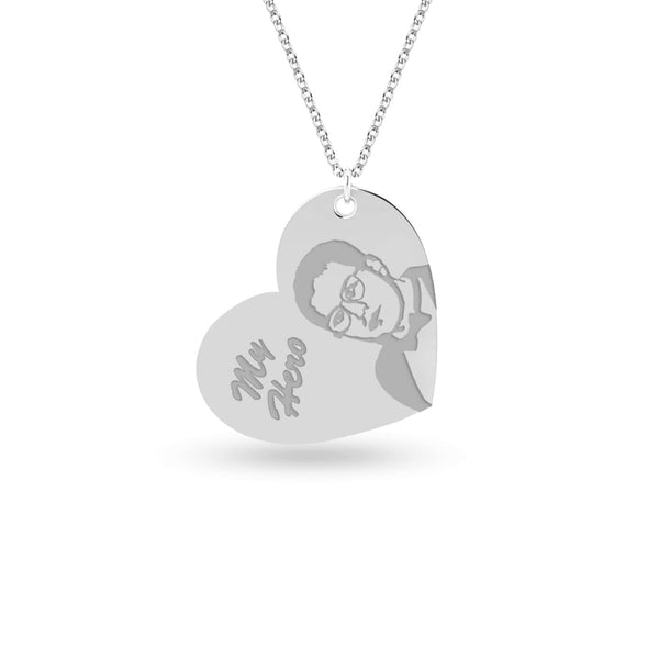 Personalised 925 Sterling Silver Engraved Photo With Name Pendant Necklace for Women