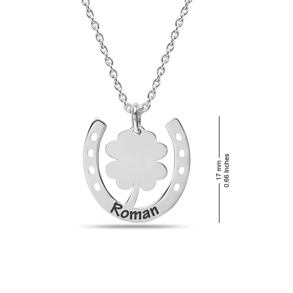 Personalised 925 Sterling Silver Horse Shoe With Clover Name Necklace for Women Teen