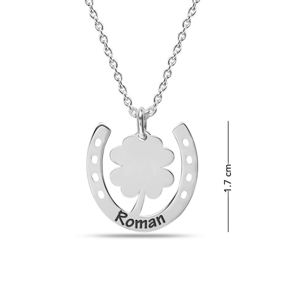 Personalised 925 Sterling Silver Horse Shoe With Clover Name Necklace for Women Teen