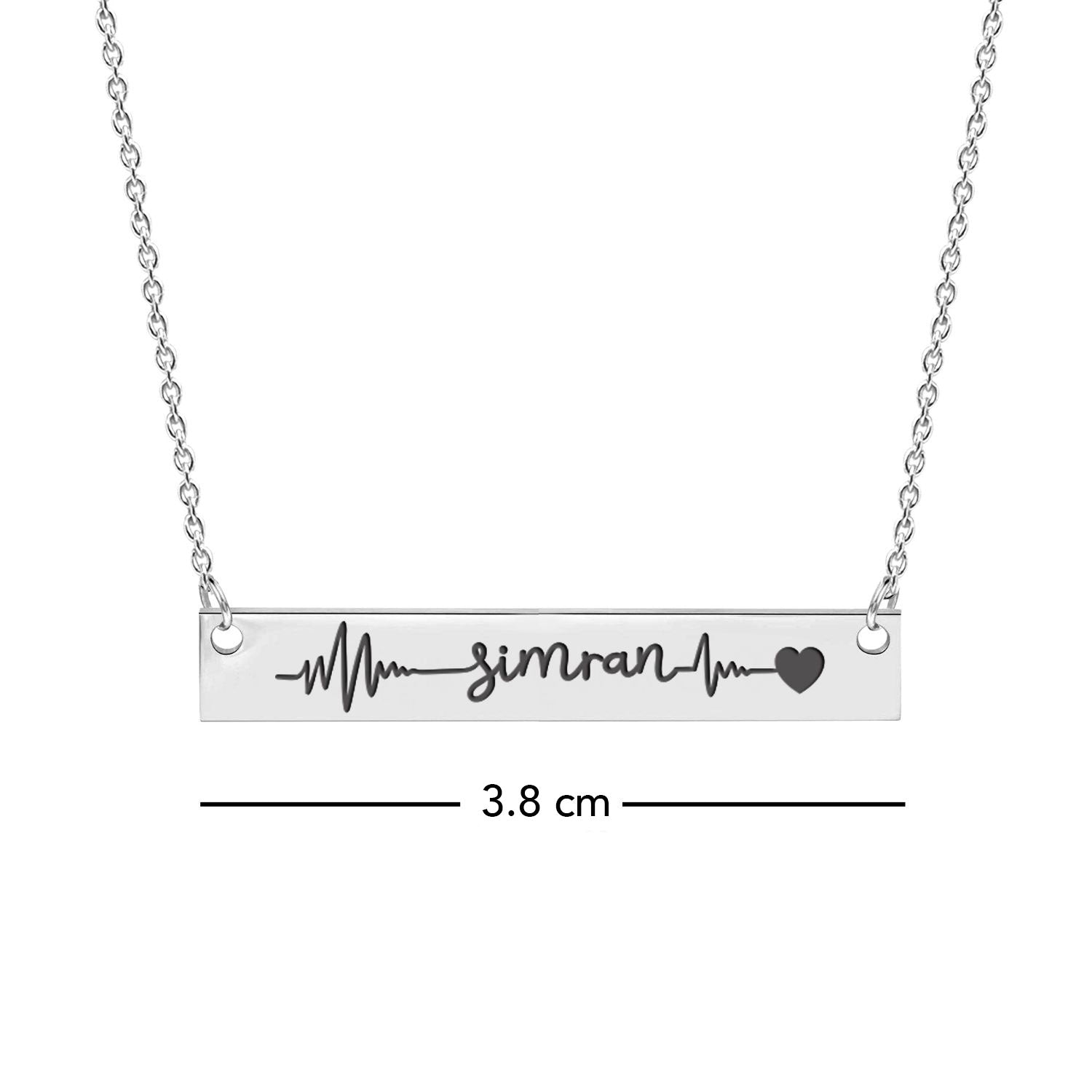 Personalised 925 Sterling Silver Engraved Heart Beat with Name Bar Pendant Necklace for Women Teen