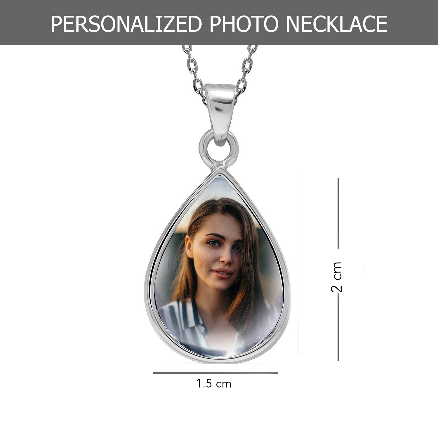 925 Sterling Silver Personalised Photo Double Sided Picture Drop Shape Transparent Resin Pendant Necklace for Teen Women