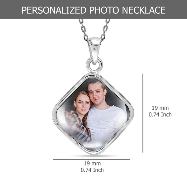 925 Sterling Silver Personalised Photo Double Sided Picture Square Shape Transparent Resin Pendant Necklace for Teen Women