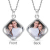 925 Sterling Silver Personalised Photo Double Sided Picture Square Shape Transparent Resin Pendant Necklace for Teen Women