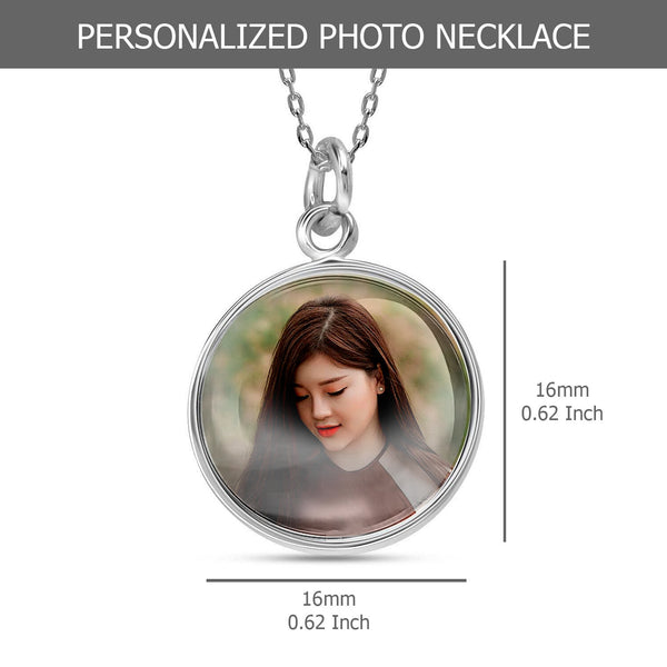 925 Sterling Silver Personalised Photo Double Sided Picture Round Shape Transparent Resin Pendant Necklace for Teen Women