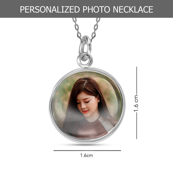 925 Sterling Silver Personalised Photo Double Sided Picture Round Shape Transparent Resin Pendant Necklace for Teen Women