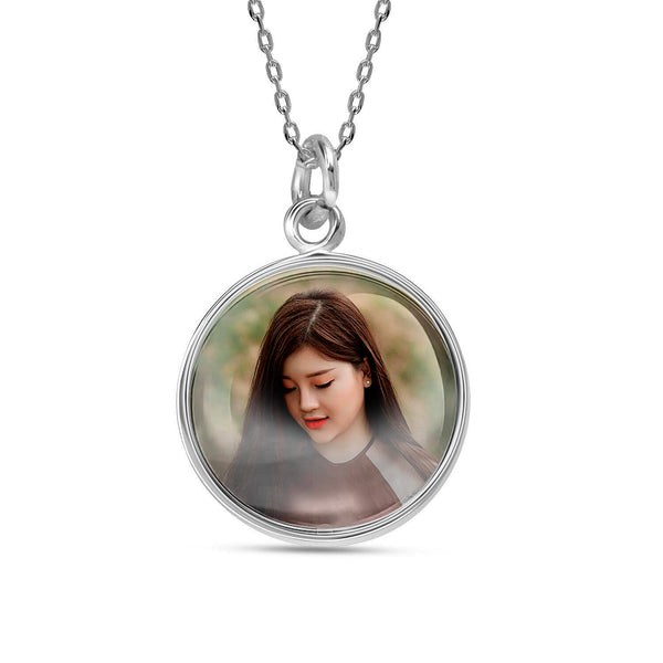 925 Sterling Silver Personalised Photo Double Sided Picture Round Shape Transparent Resin Pendant Necklace for Teen Women