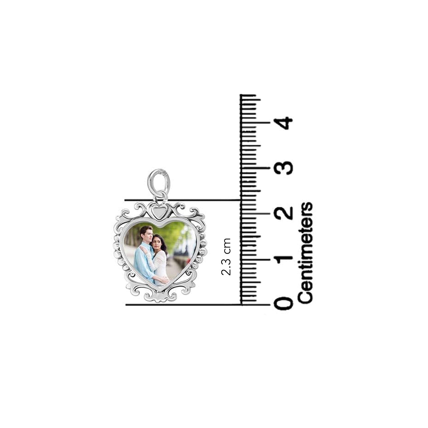 925 Sterling Silver Personalised Double Sided Custom Photo Heart Shape Filigree Border Transparent Resin Pendant Necklace for Teen Women