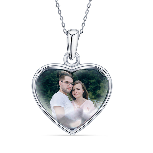 925 Sterling Silver Personalised Double Sided Heart Photo Custom Picture Transparent Resin Pendant Necklace for Teen Women