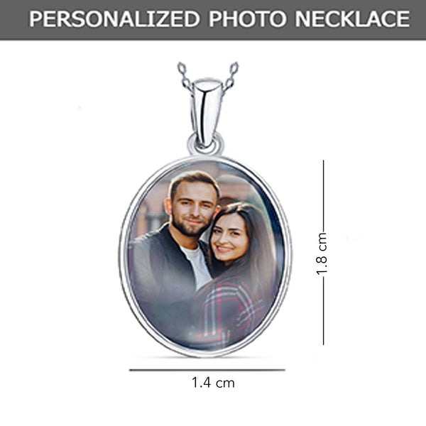 925 Sterling Silver Personalised Double Sided Oval Photo Custom Picture Transparent Resin Pendant Necklace with Personalised Photo & Message BOX for Teen Women