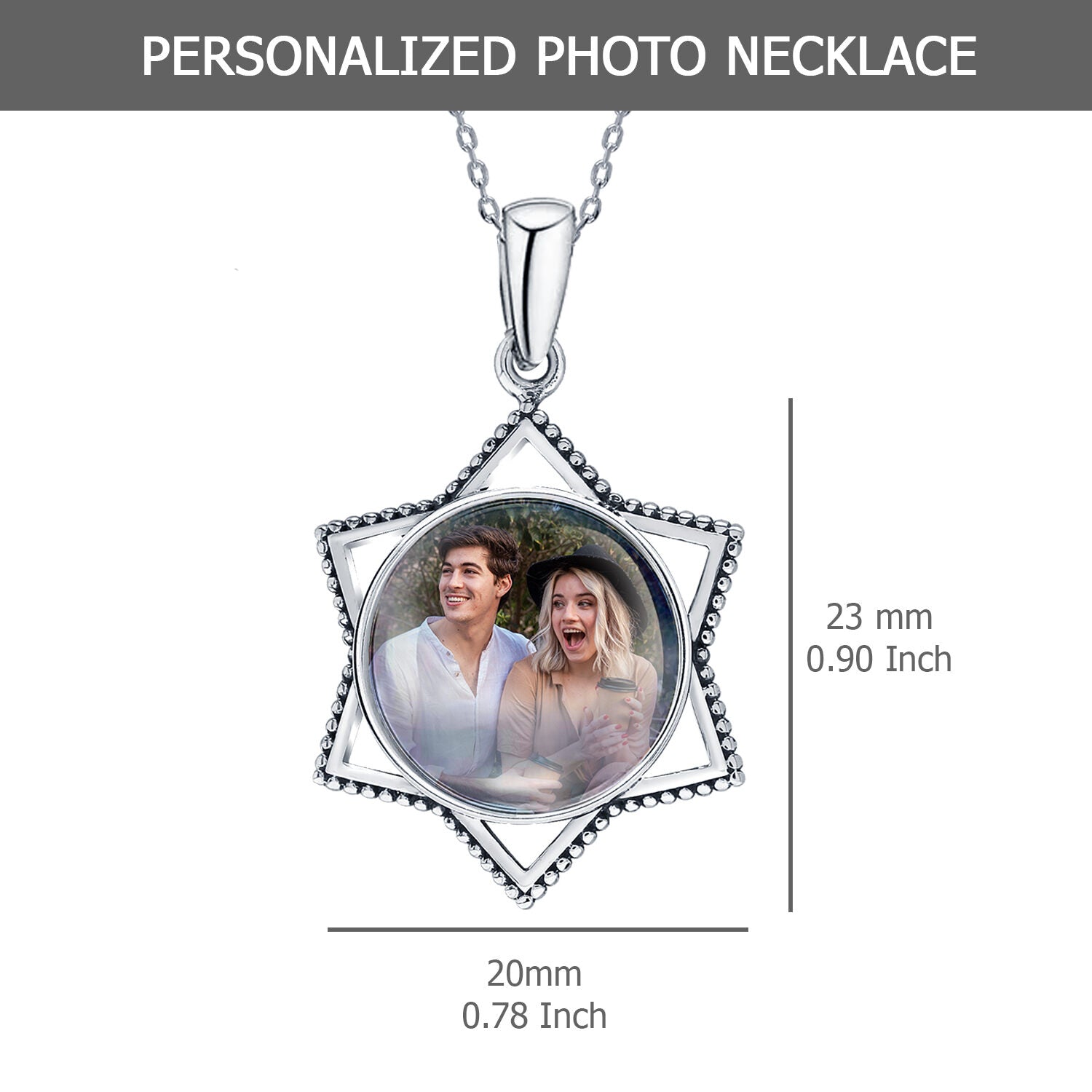 925 Sterling Silver Personalised Round Star Shape Photo Custom Double Sided Picture Transparent Resin Pendant Necklace for Teen Women