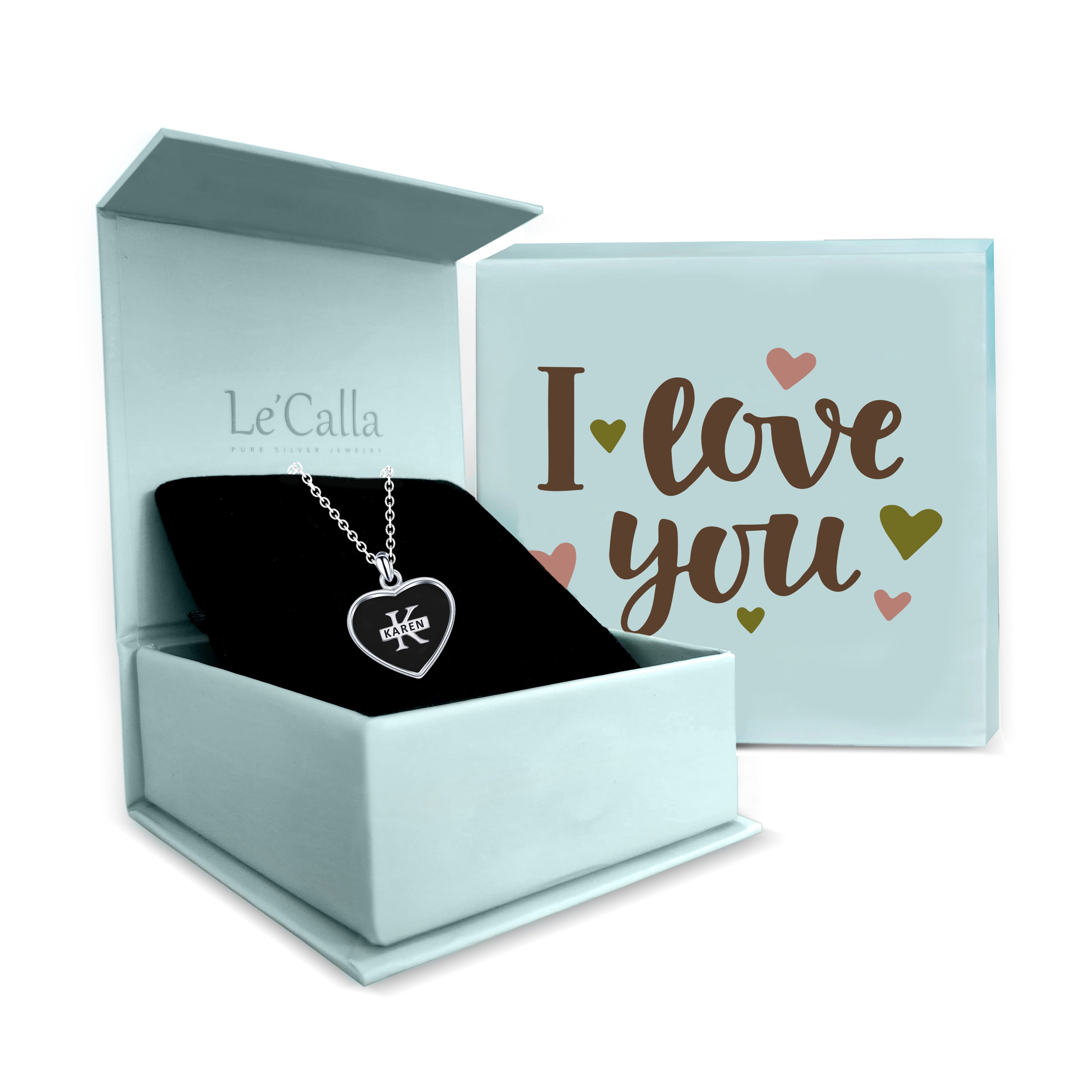 925 Sterling Silver Personalised Heart Shape Custom Initial Transparent Resin Pendant Necklace with Personalised Message BOX for Teen Women