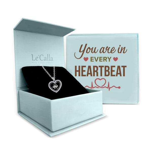 925 Sterling Silver Personalised CZ Heart Shape Rotating Custom Initial Transparent Resin Pendant Necklace with Personalised Message BOX for Teen Women