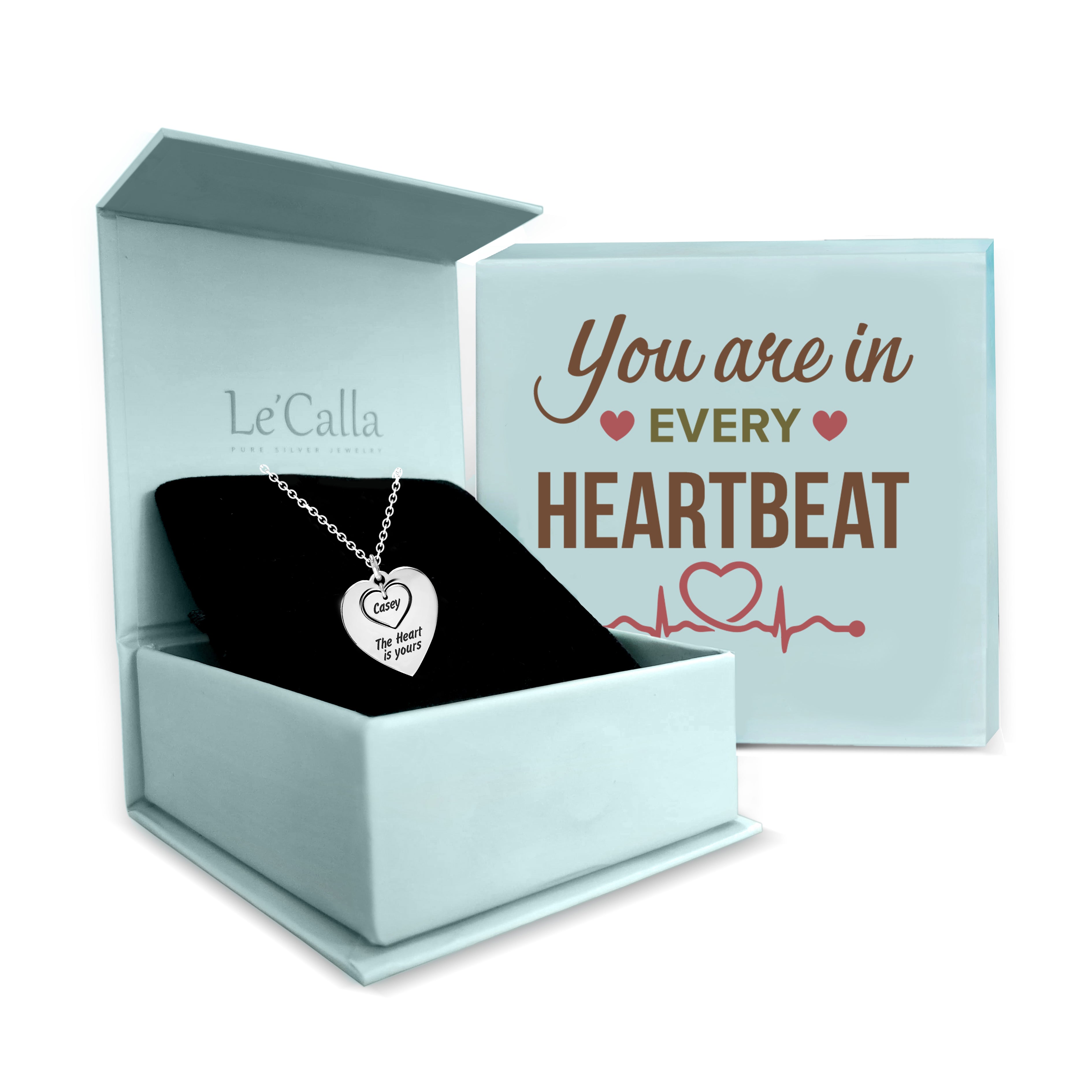 Personalised 925 Sterling Silver Engraved Name and Message Double Heart Pendant Necklace with Personalised Message BOX for Women