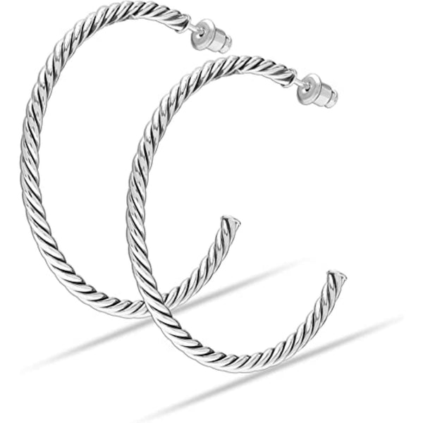 925 Sterling Silver Antique Sculpted Cable Hoop Earrings for Women Teen