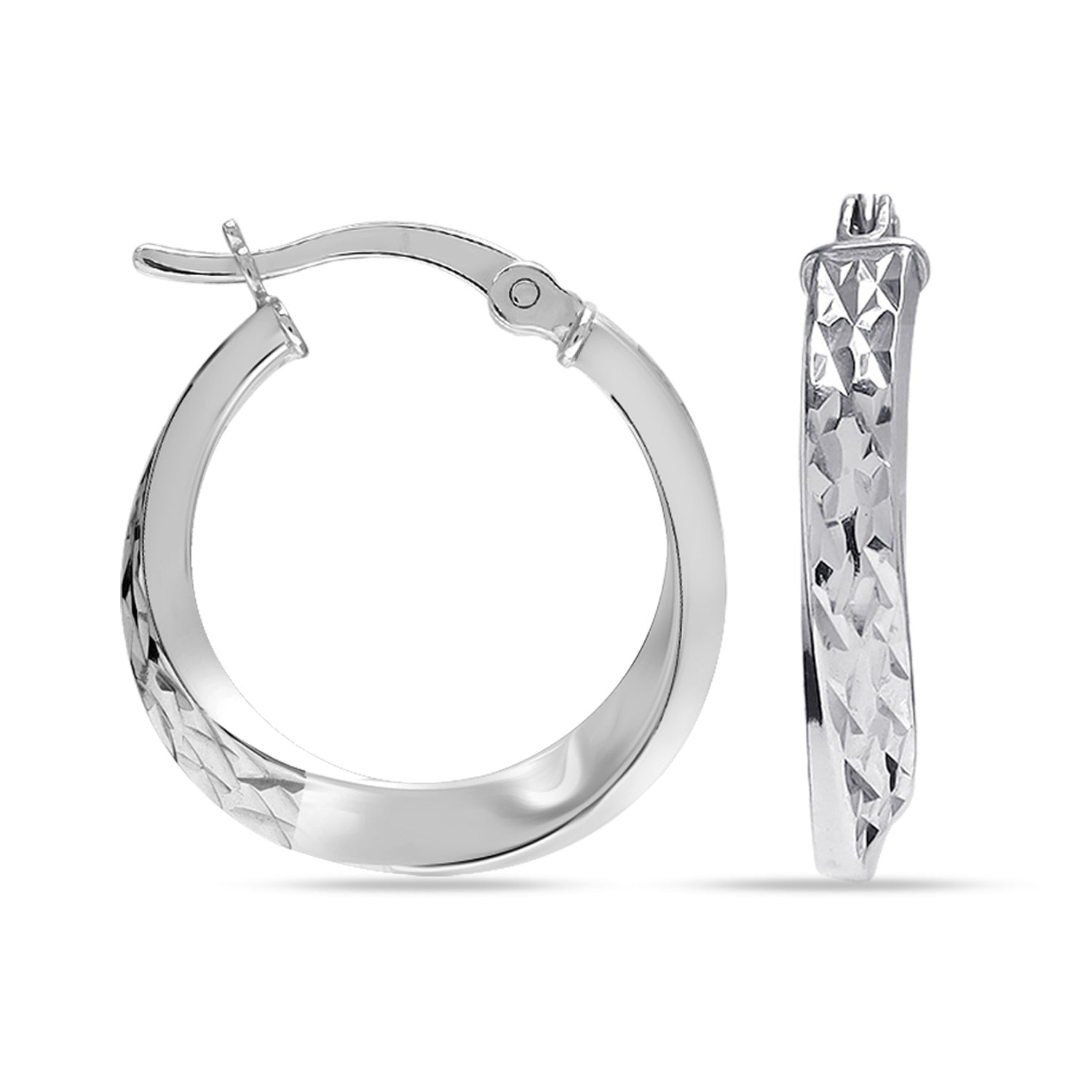 925 Sterling Silver Round Diamond-Cut Textured Hoop Earrings for Women