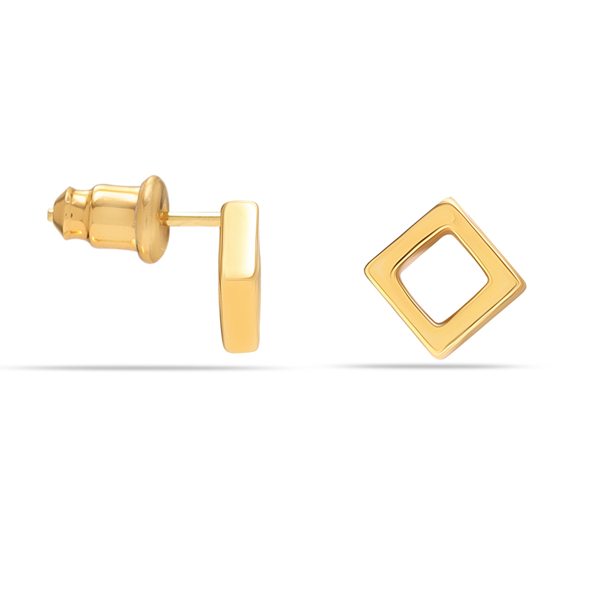 925 Sterling Silver 18K Gold-Plated Square Open Stud Earrings for Men