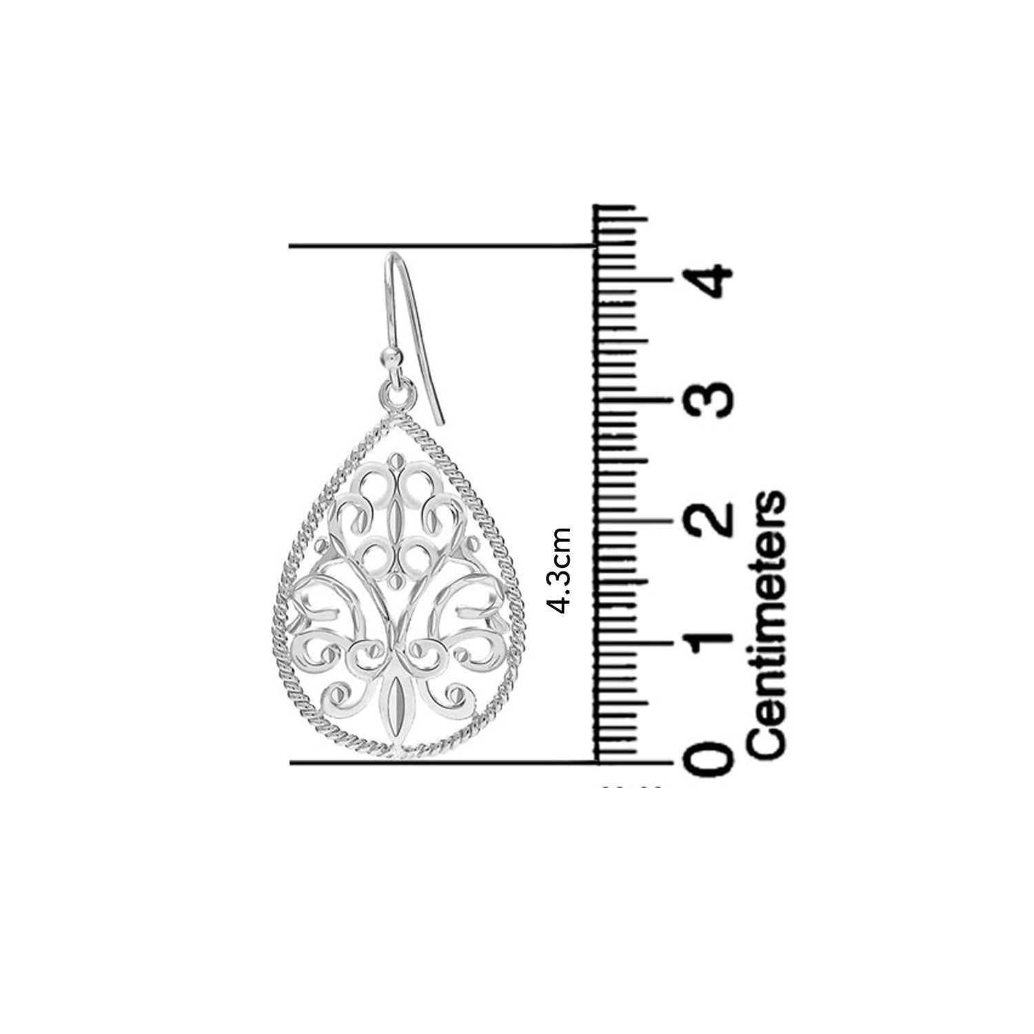 925 Sterling Silver Floral Filigree French Wire Classic Filigree Teardrop Drop Dangle Earrings for Women