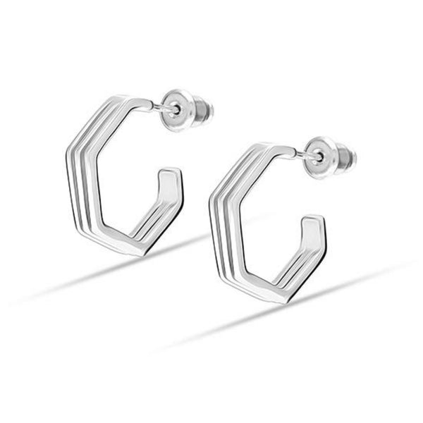 925 Sterling Silver Triple Geometric Post Split Huggie Half C Hoop Earrings for Women Teen