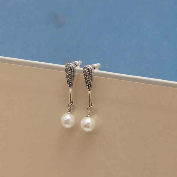 925 Sterling Silver CZ Pearl Drop Dangle Earrings for Women