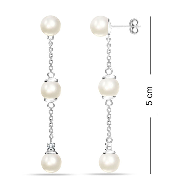 925 Sterling Silver Triple Pearl Drop Dangle Stud Earrings for Women Teen