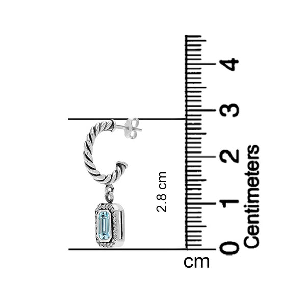 925 Sterling Silver Cubic Zirconia with Blue Aquamarine Pave Twisted Rope C-Hoop Dangle Earrings for Women