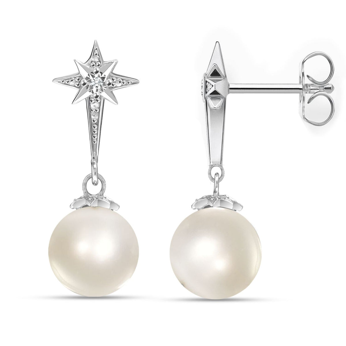 Buy LeCalla 925 Sterling Silver Cubic Zirconia Pearl Star Drop Dangle ...