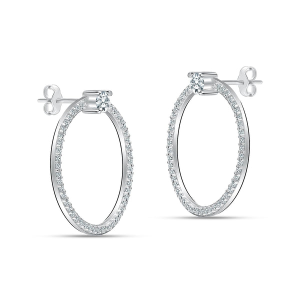 925 Steling Silver Open Circle Shape Drop Studs with Cubic Zirconia Earrings for Women