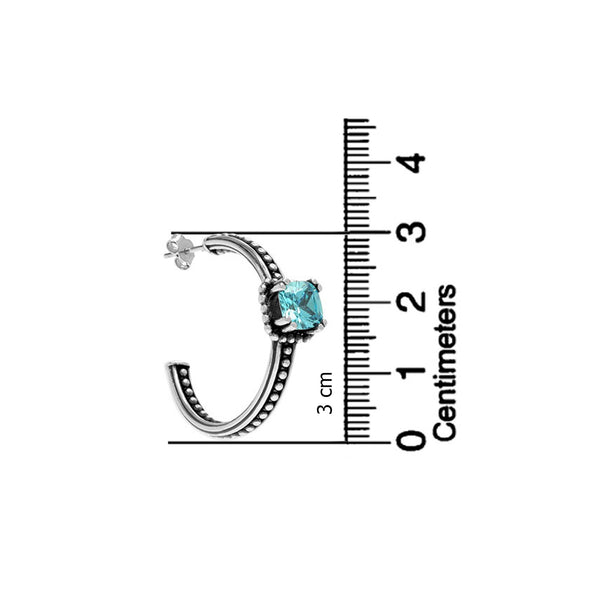 925 Sterling Silver Italian Design CZ Blue Topaz C Hoop Earrings for Women