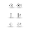 925 Sterling Silver Set of 3 Pairs Ball Star Moon Cross Heart Triangle Bar CZ and Love-Knot Stud Earrings for Women and Girls