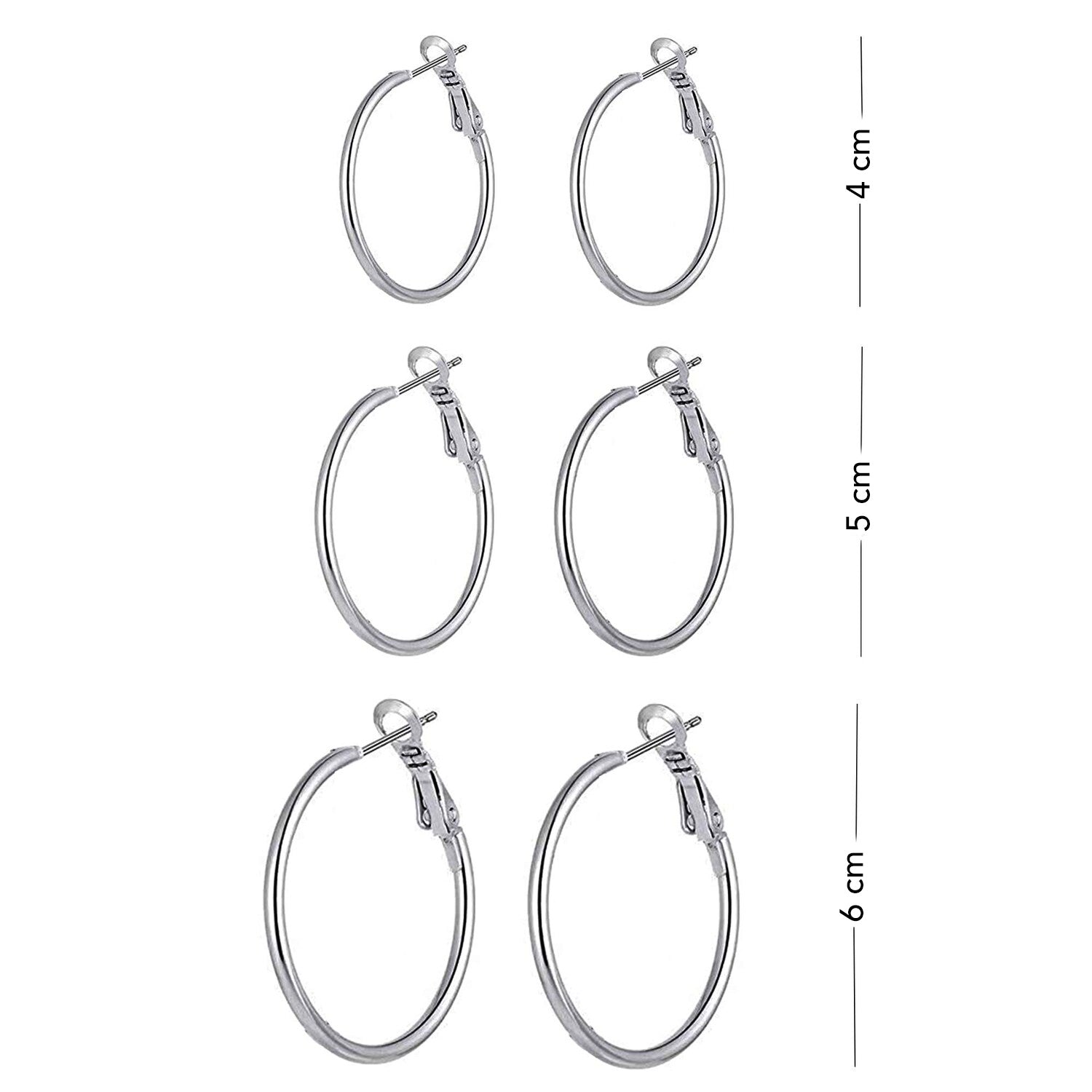 925 Sterling Silver Set of 3 Pairs BIG Hoop Clutchless Earrings for Women