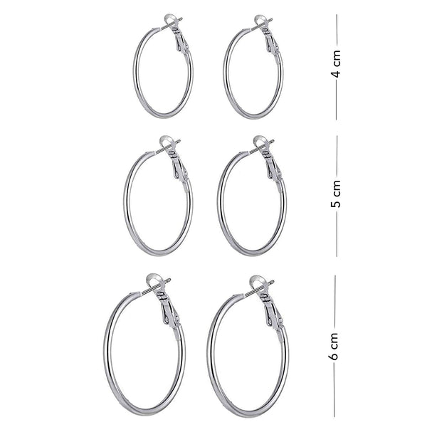 925 Sterling Silver Set of 3 Pairs BIG Hoop Clutchless Earrings for Women