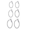 925 Sterling Silver Set of 3 Pairs BIG Hoop Clutchless Earrings for Women