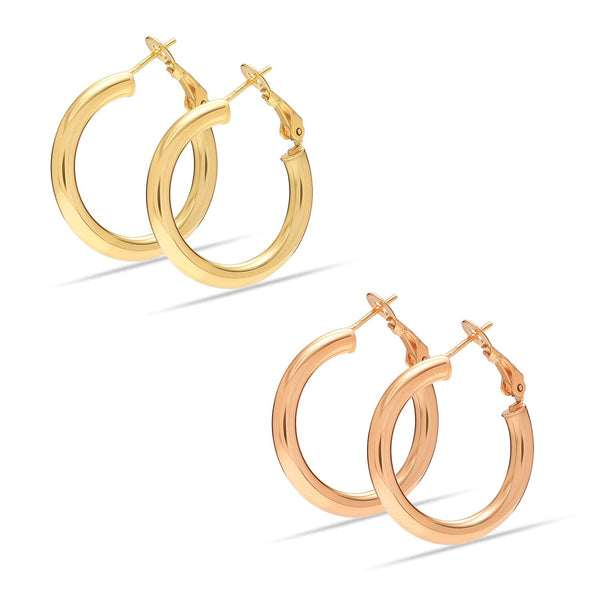 925 Sterling Silver Set of 2 Pairs Chunky Thick Clutchless Hoop Earrings for Women and Teen