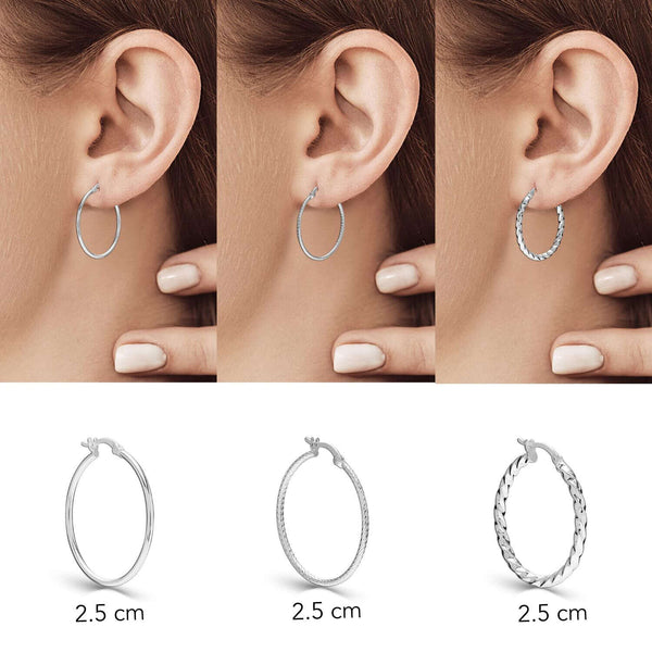 925 Sterling Silver SMALL Set of 3 Pairs Classic Italian Click-Top Hoop Earrings for Girl Teen Women