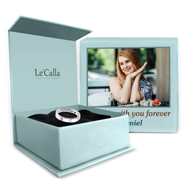 Personalised Customised 925 Sterling Silver Engraved Inside Massage Name Band Finger Rings with Personalised Photo & Message BOX for Women Teen