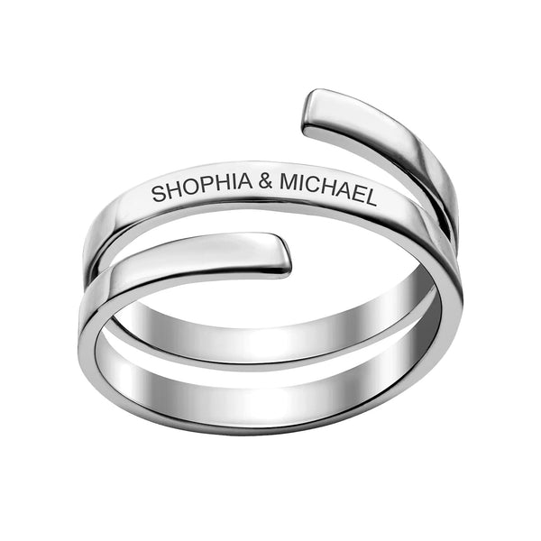 Personalised 925 Sterling Silver Engraved Double Name Bypass Ring for Women