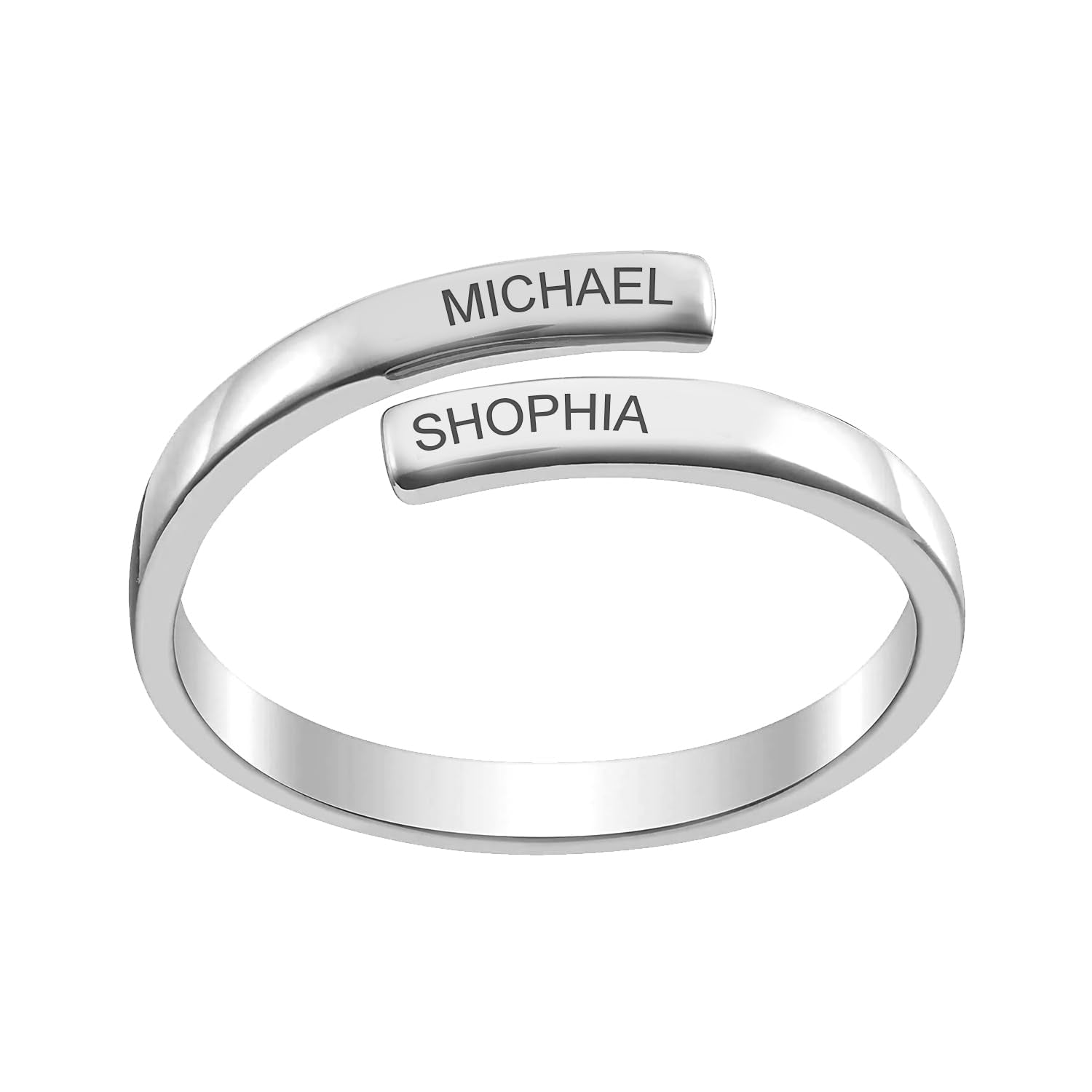 Personalised 925 Sterling Silver Engraved Double Name Bypass Ring for Women and Girls