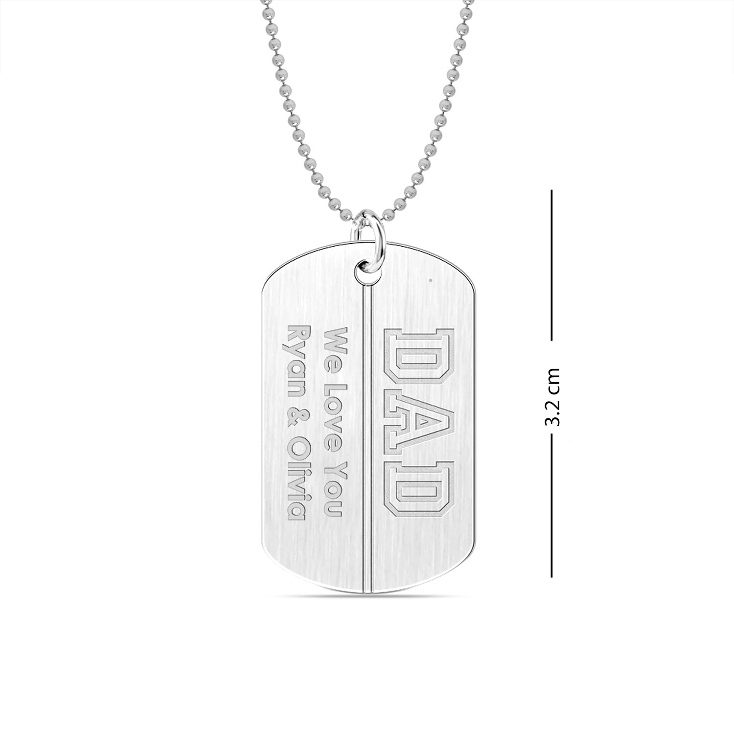 Personalised 925 Sterling Silver Message and Name Textured Finish Dog Tag Pendant Necklace for Men and Women