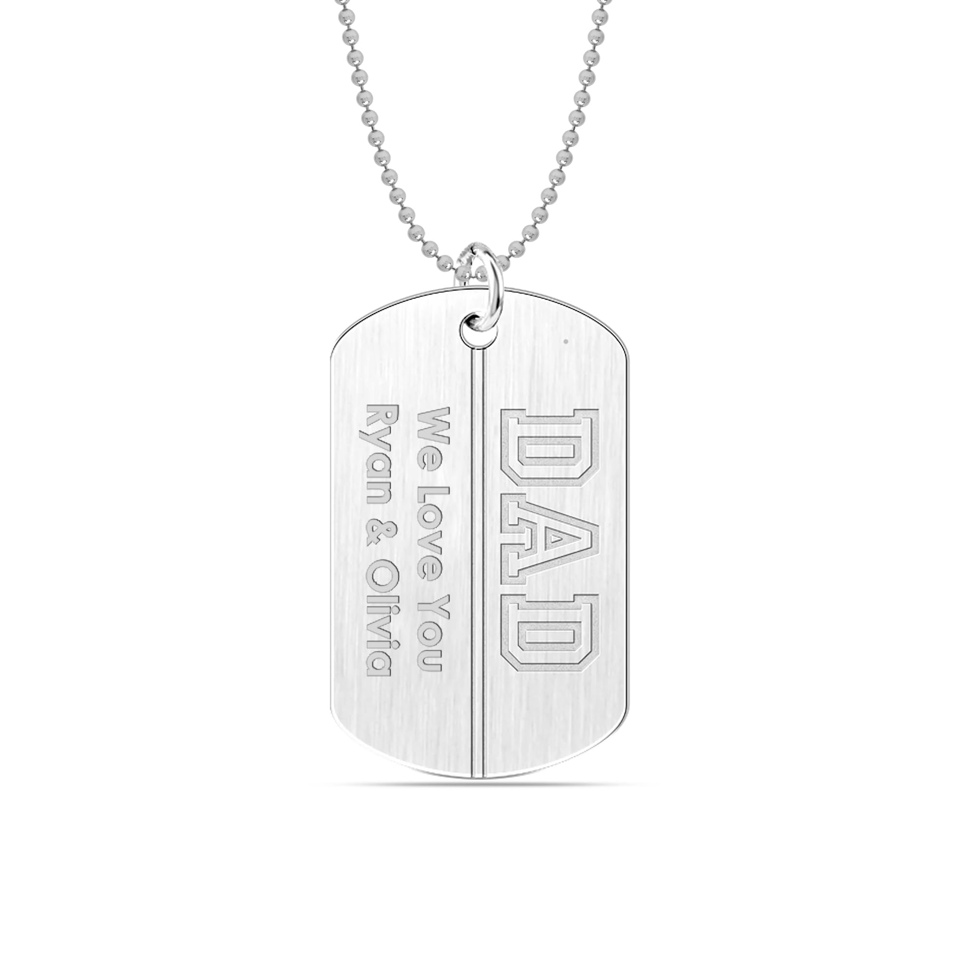 Personalised 925 Sterling Silver Message and Name Textured Finish Dog Tag Pendant Necklace for Men and Women