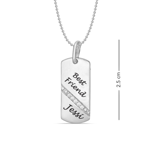 Personalised 925 Sterling Silver Engraved Name or Message Best Friend CZ Pendant Necklace for Men and Women