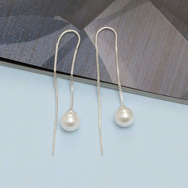 925 Sterling Silver Pearl Drop Threader Earrings for Girl Women