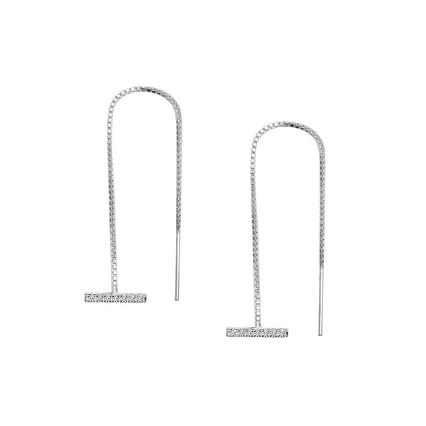 925 Sterling Silver CZ Lightweight T Bar Box Chain Earrings for Women Teen