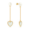 925 Sterling Silver 14K Gold Plated Simulated Pearl Heart Drop Dangle Earrings for Women Teen