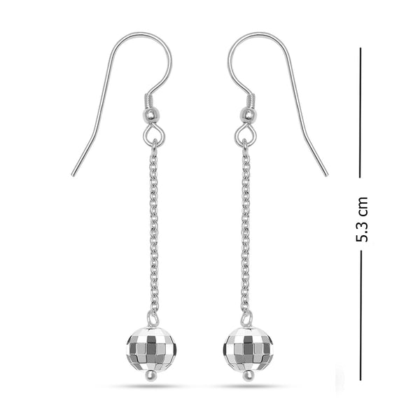 925 Sterling Silver Classic Long Chain Hook Mirror Disco Ball Drop Dangle Earrings for Women