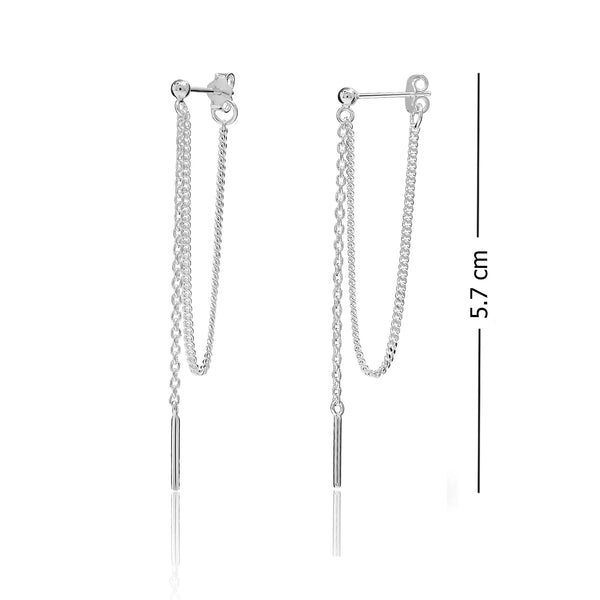 925 Sterling Silver Threader Chain With Bar Drop Dangle Earrings for Women