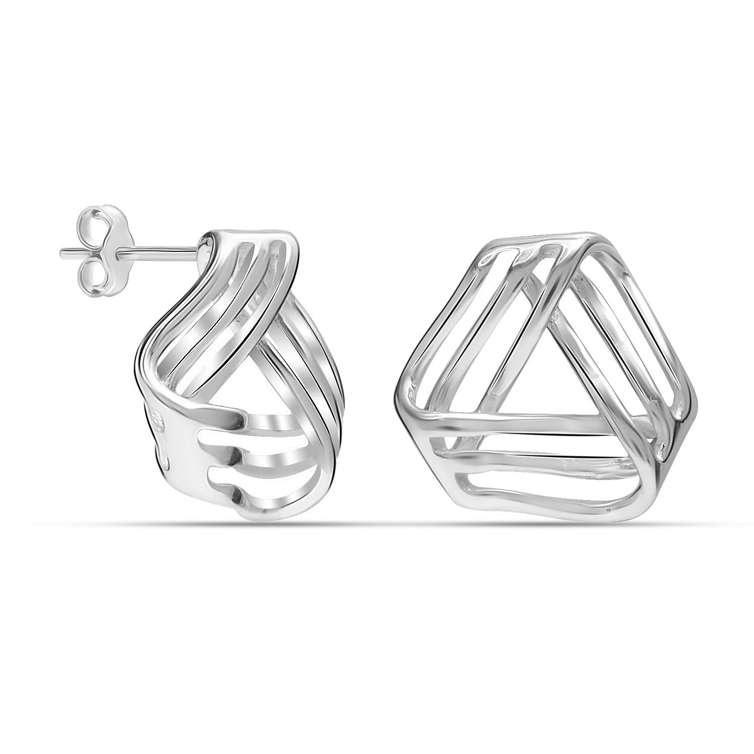 925 Steling Silver Curved Lined Triangle Geometric Stud Earrings for Women