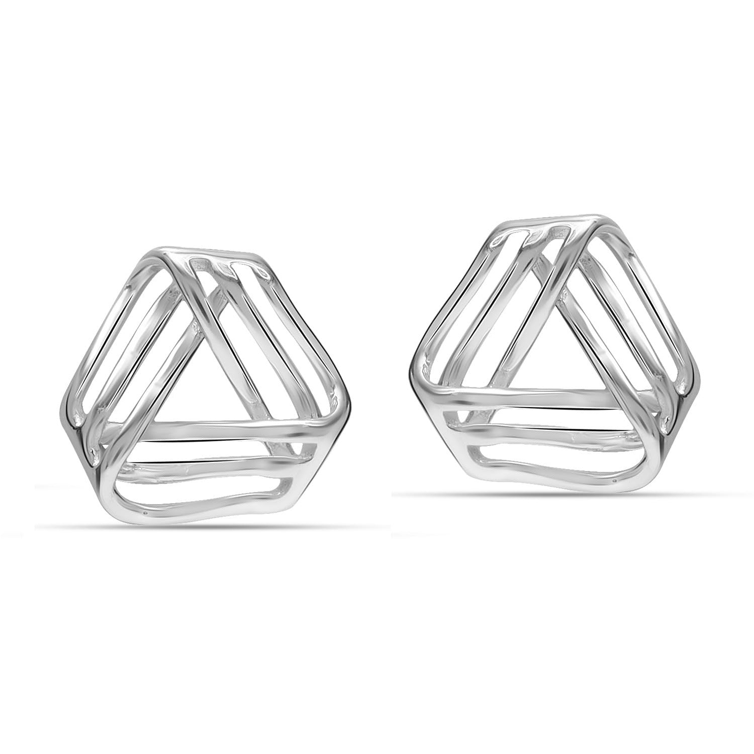 925 Steling Silver Curved Lined Triangle Geometric Stud Earrings for Women