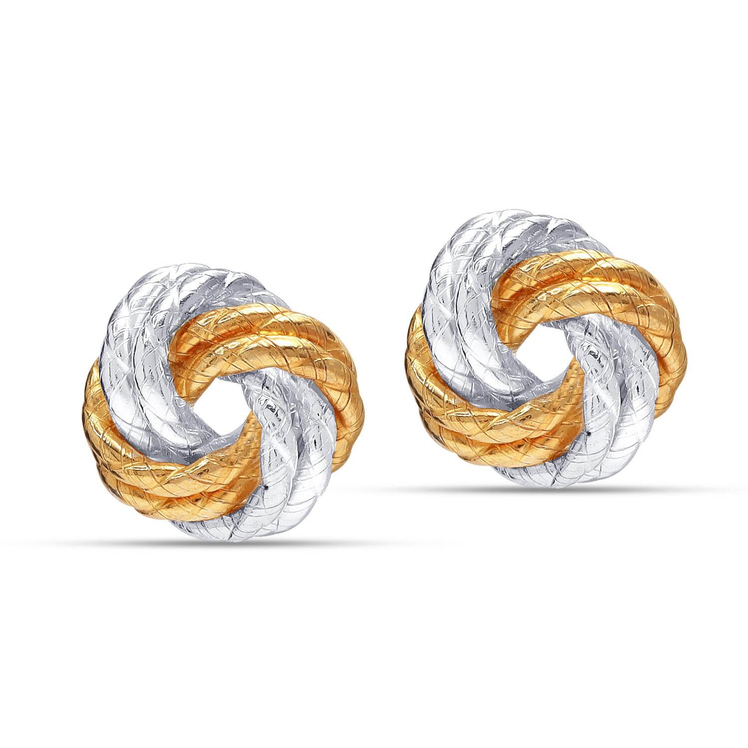 925 Steling Silver Two-Tone Italian Design Interlaced Love-Knot Stud Earrings for Women