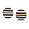 925 Sterling Silver Small Textured Button Shape Enamel Three-Tone Stripe Pattern Stud Earrings For Men