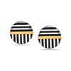 925 Sterling Silver Small Textured Button Shape Enamel Three-Tone Stripe Pattern Stud Earrings For Men